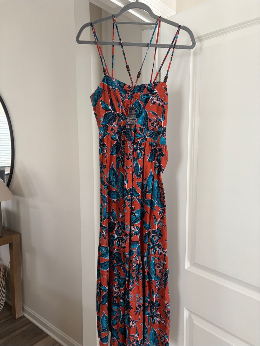 Jason Wu Tropical Rust Maxi Dress with Teal Floral Print